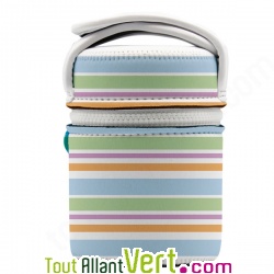 Lunch-box inox et isotherme avec housse ray�e, 0.5L