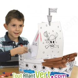 Bateau Pirates en carton � colorier ou peindre, 50 cm