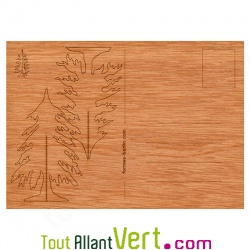 Carte postale en bois avec sapin sous la neige