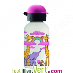 Gourde enfant inox et isotherme, Arc-en-ciel et Animaux, 350mL