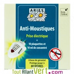 Prise �lectrique diffuseur anti-moustiques + 10 plaquettes et 10ml de concentr�, 80h de protection