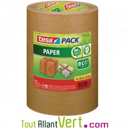 Rouleau de ruban adh�sif �cologique Papier Kraft ecoLogo Tesa, 50 m�tres x 50mm, lot de 3
