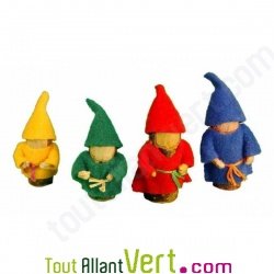 Elfs en bois + laine , lot de 4