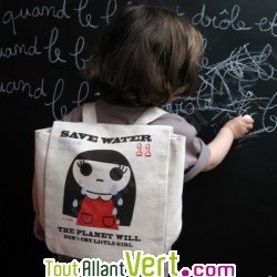 Sac � dos enfant petite fille �colo en coton bio 23 x 23 x 7,5 cm