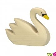 Cygne en bois blanc qui nage 10 cm, Holztiger