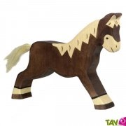 Cheval marron en bois qui court 16 cm, Holztiger