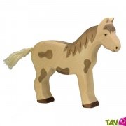 Cheval en bois debout, blanc tachet, 15 cm, Holztiger