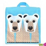 Sac  dos enfant Ours polaire en coton bio fond bleu, 23 x 23 x 7,5 cm