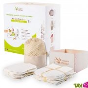 Kit lingettes bb lavables coton et molleton bio pour le change, filet et boite en bois