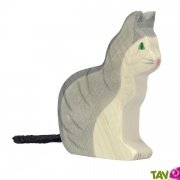Petit chat gris en bois assis 8 cm