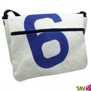 Grand sac besace en voile de bateau recycl Bleu et blanc, 50 cm