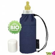 Biberon en verre isotherme pour bb, coton bio, bleu fonc, 250ml, Emil