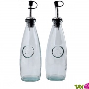 Lot de 2 Bouteilles huile et vinaigre avec bec verseur en verre recycl 300ml