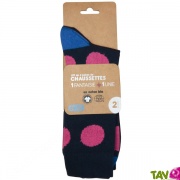 Chaussettes Femme Coton Bio, 2 paires uni marine et grands pois roses