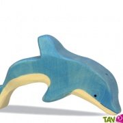 Figurine Animal en bois Dauphin bleu qui saute 10 cm